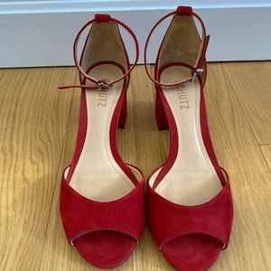 Schutz red block sandals. Size 8